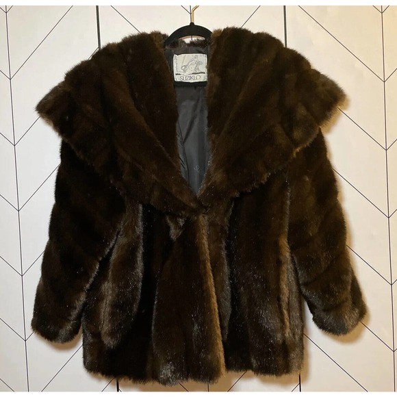 VNTG Suziklo RARE Made in Paris France Faux Fur Coat Chocolate Brown Size 1 - Picture 1 of 11